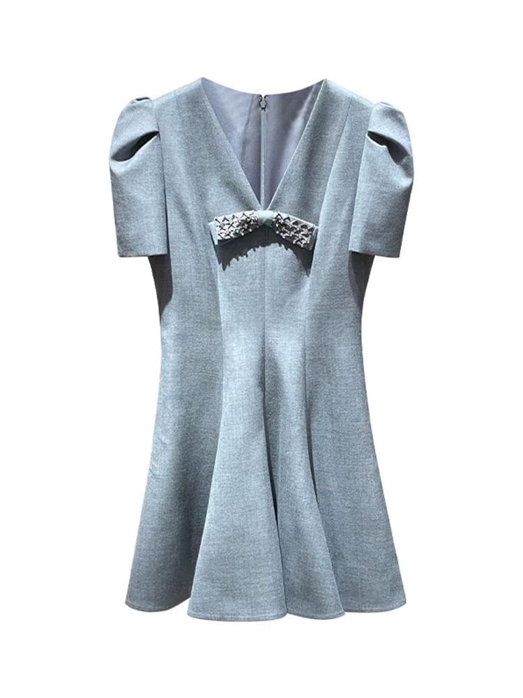 grey mini dresses Grey Herringbone Flared Mini Dress main image 1