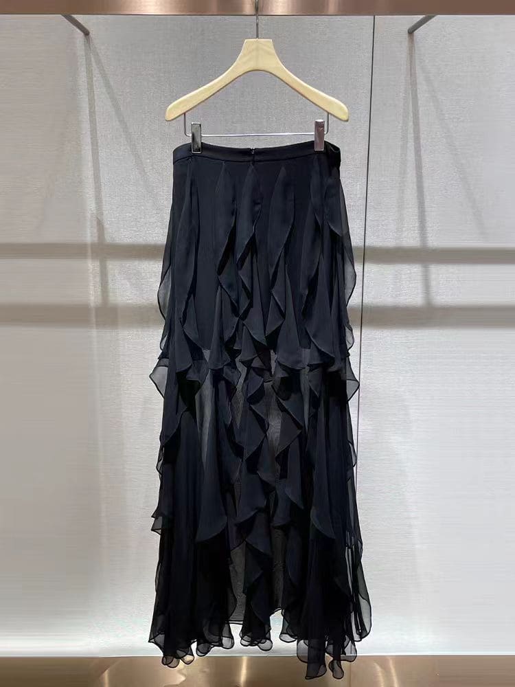 Womensdresse Black Ruffled Long Skirt