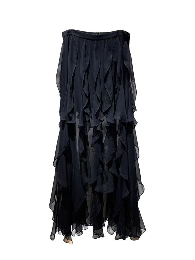 Womensdresse Black Ruffled Long Skirt