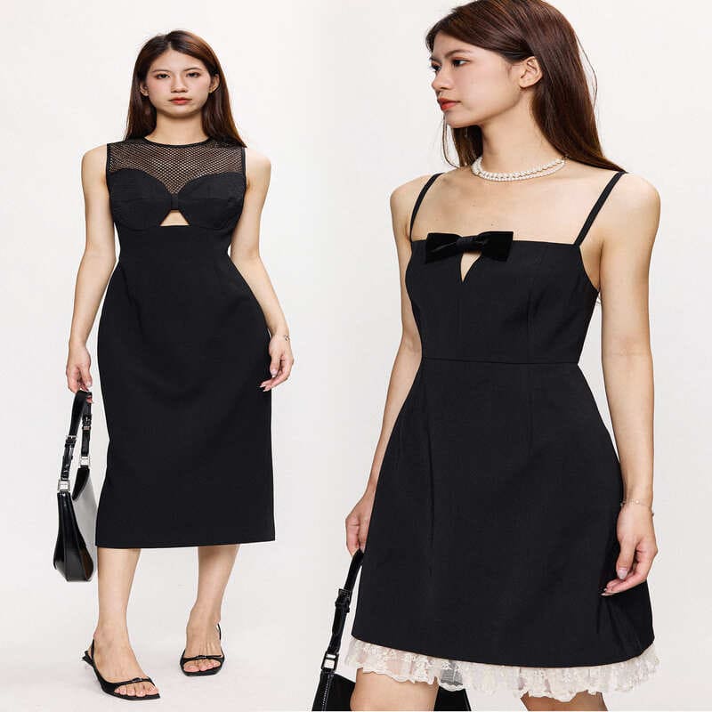 Spliced Hollow Black Party Dresses