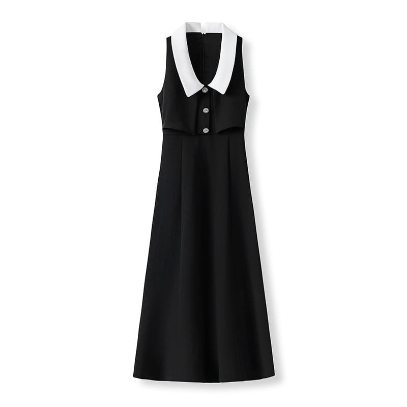 Black lapel slim waist dress