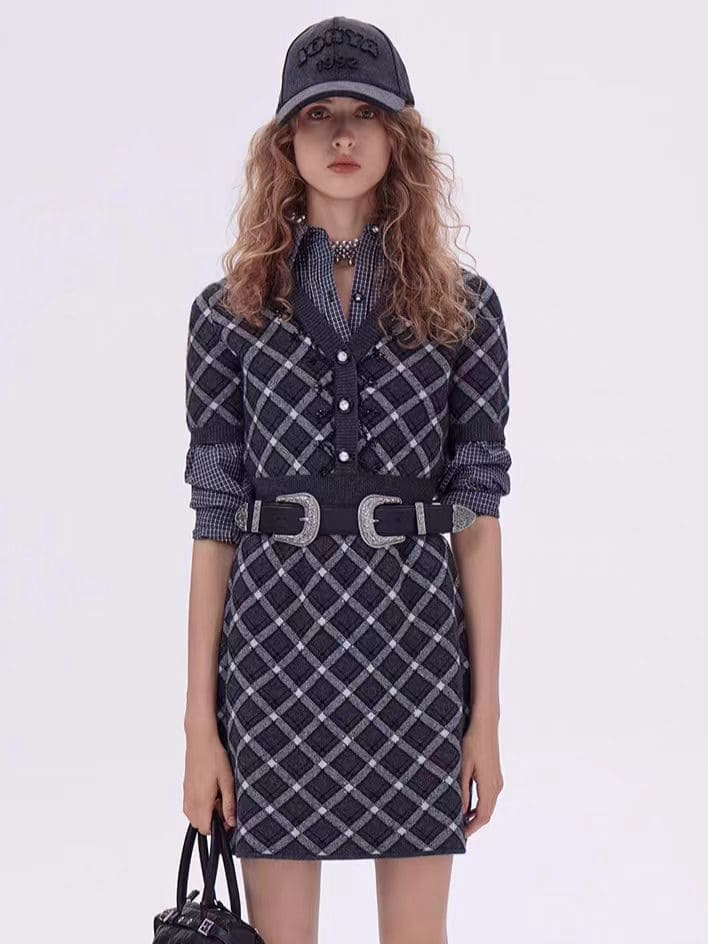 Diamond Check Fall Dresses for Women