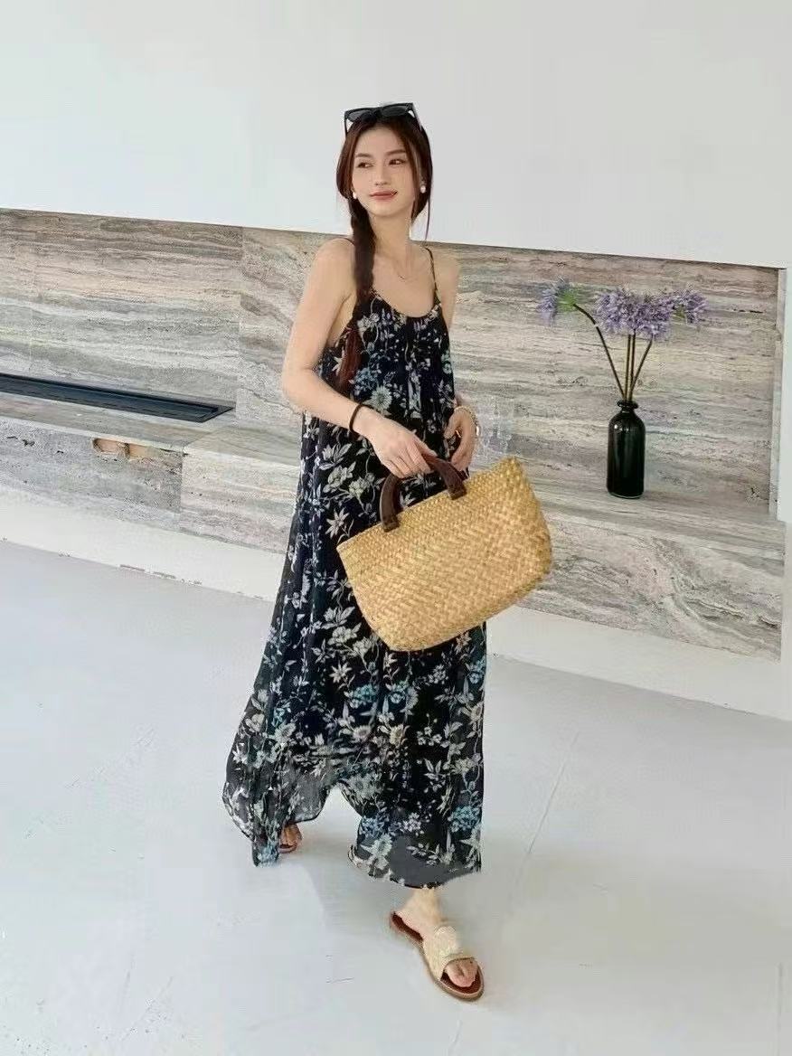 women's midi black floral dress