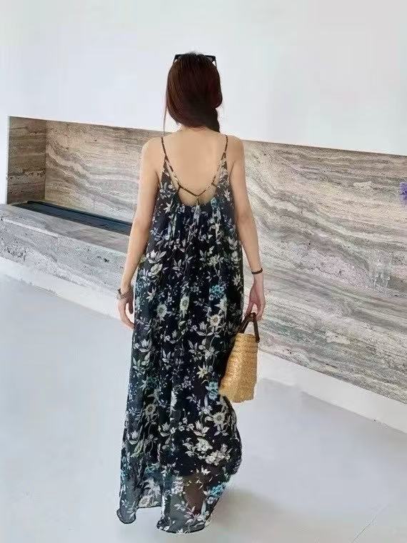 women's midi black floral dress