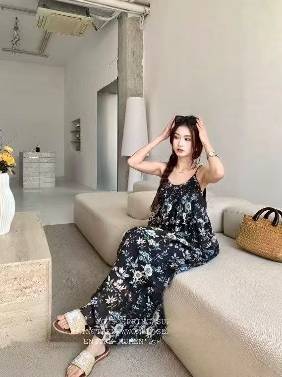 women's midi black floral dress